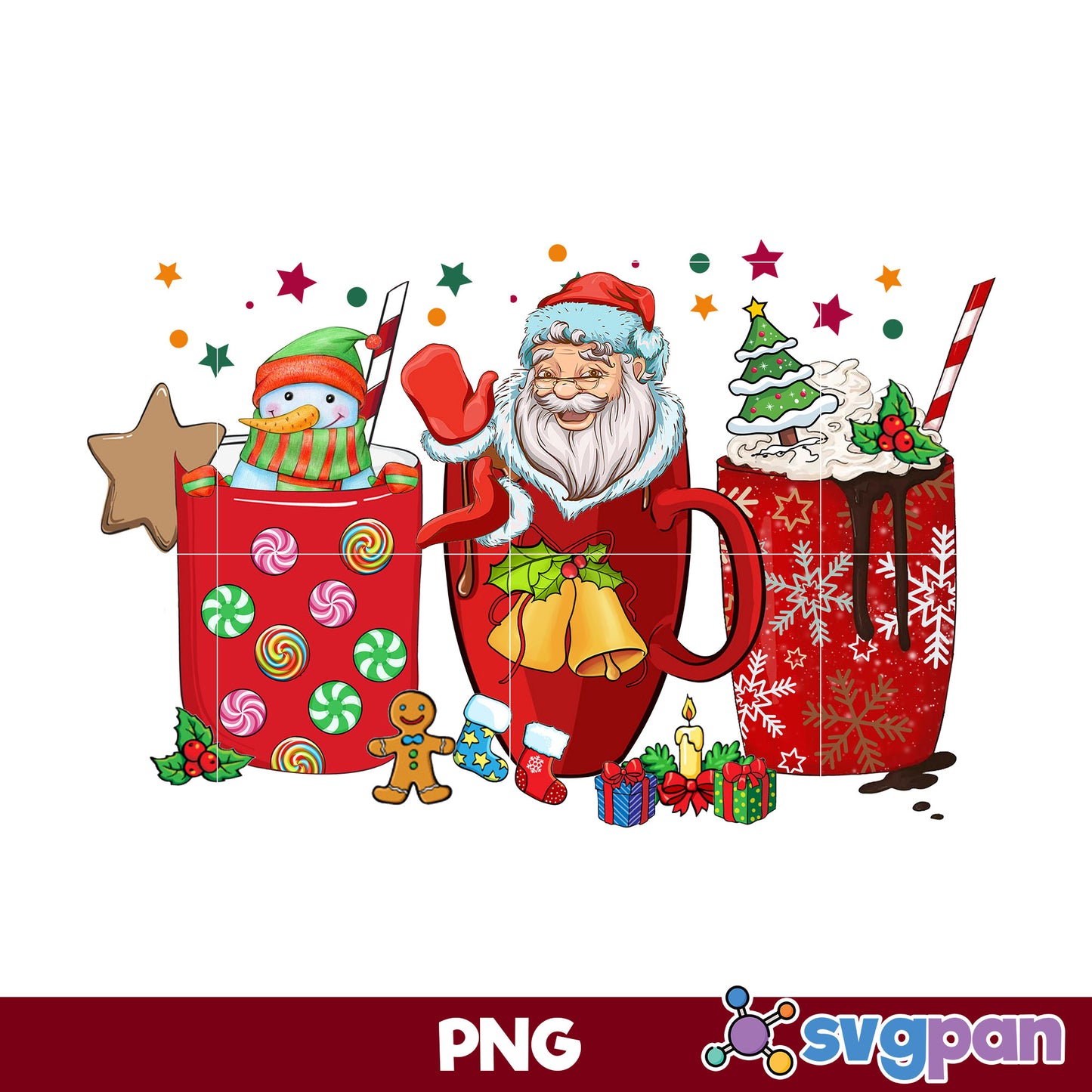 Santa Claus, Snowman Christmas PNG, Christmas PNG Digital File.