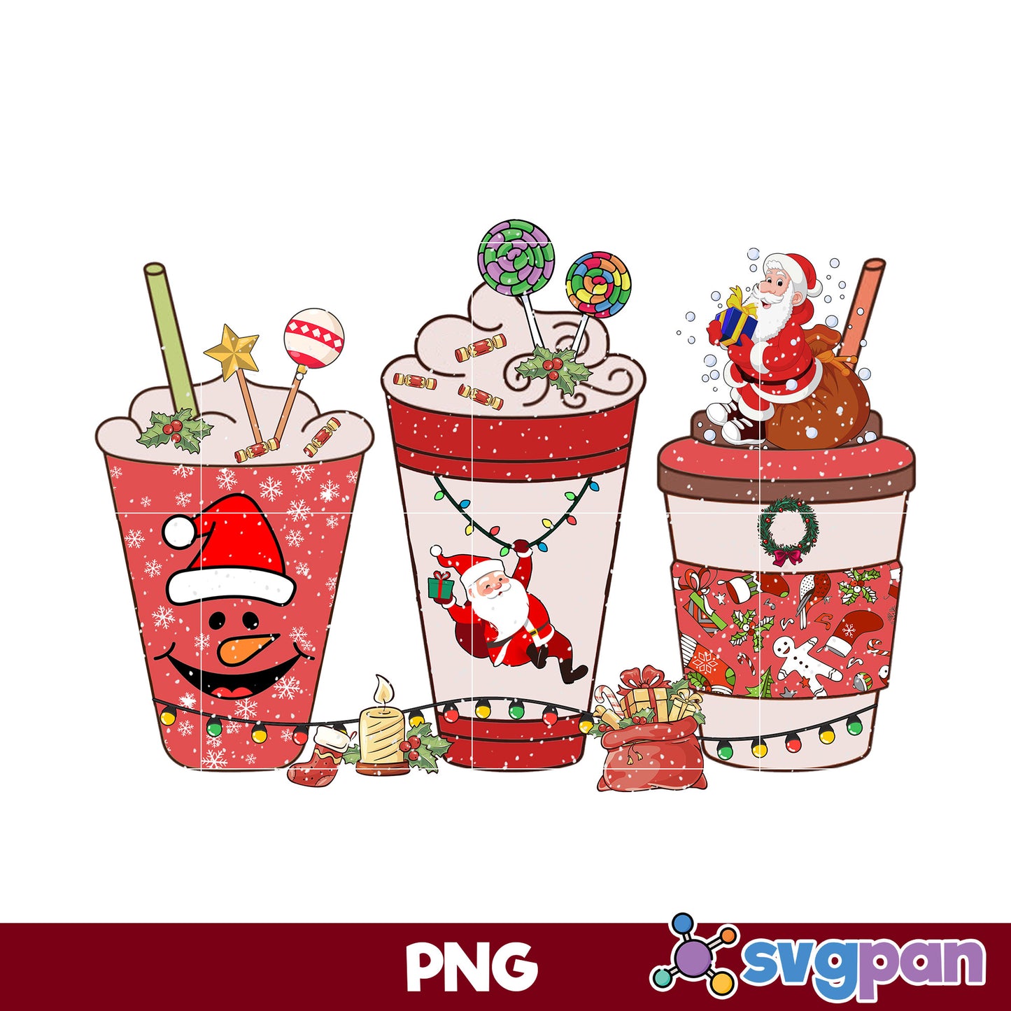 Santa Claus, Snowman Late Coffee Christmas PNG, Christmas PNG File.