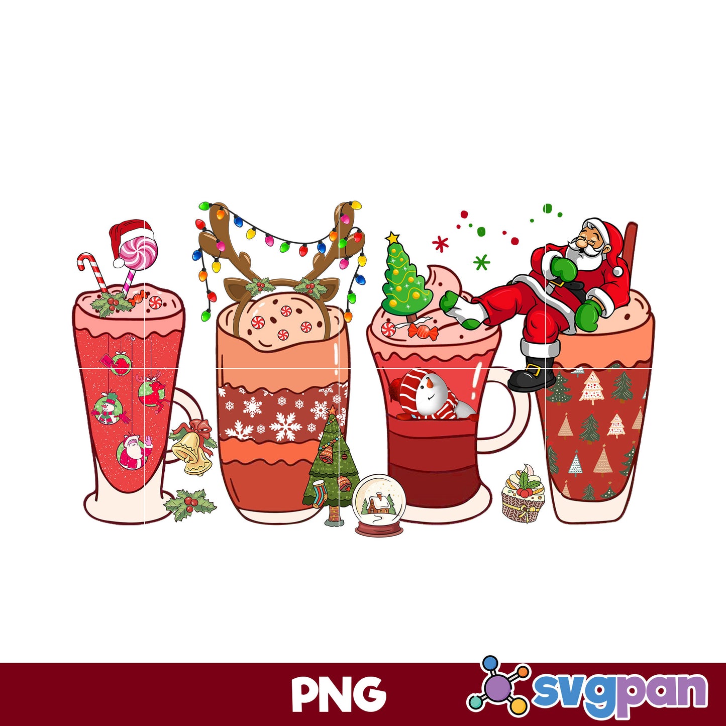 Santa Claus Christmas Late Coffee PNG, Christmas PNG Digital File.