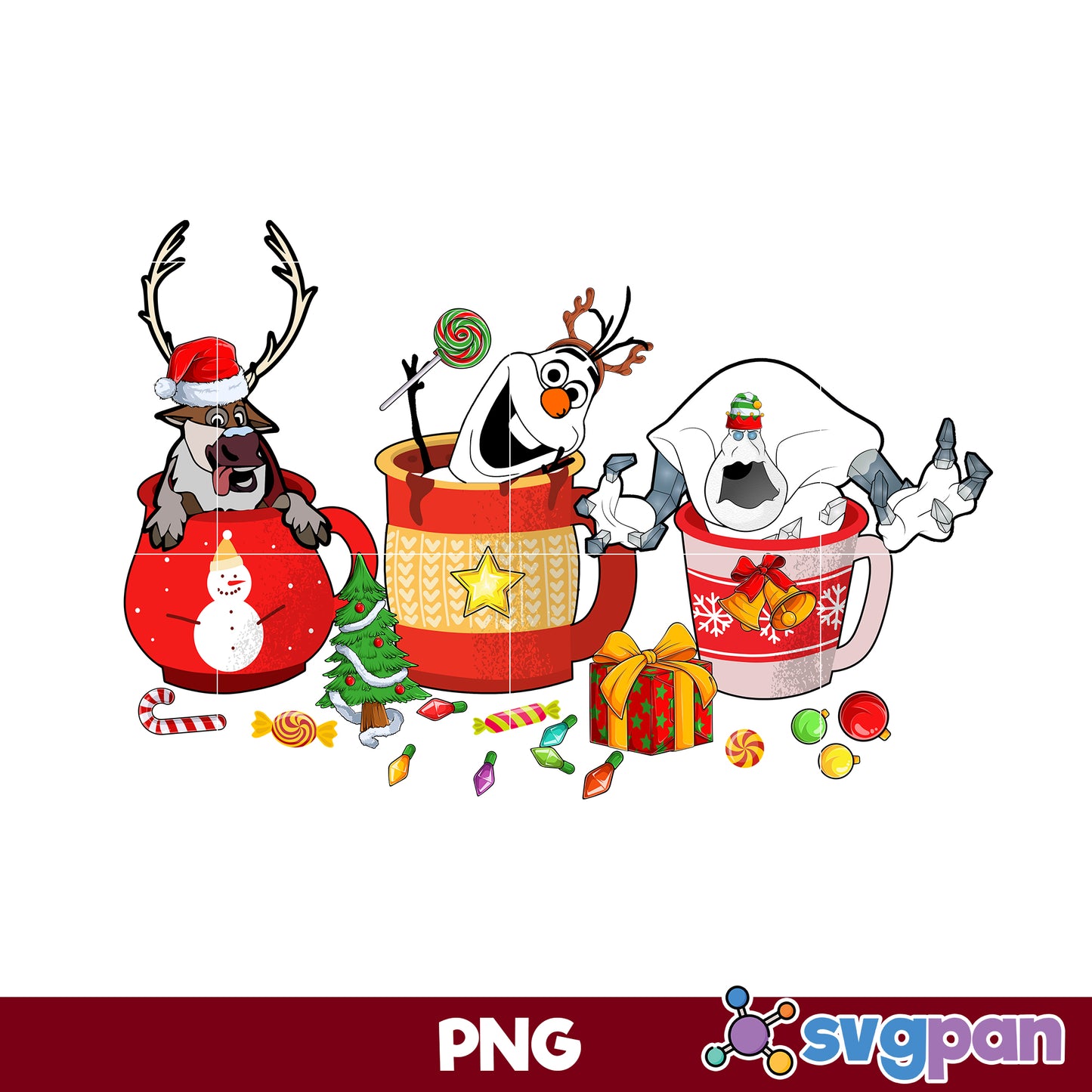 Frozen Characters Christmas Coffee Drink PNG, Olaf Christmas Coffee PNG File