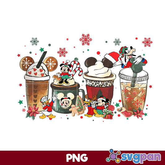 Snowmen Mickey Christmas Coffee Drink PNG, Christmas Coffee PNG File.