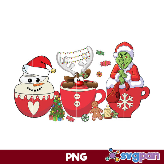 Grinch, Reindeer, Snowman Christmas Coffee PNG, Christmas Coffee PNG File.