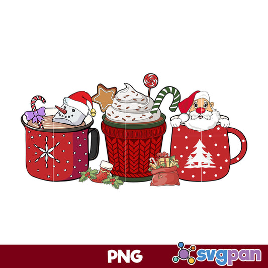 Santa Claus, Snowman Christmas Coffee Drink PNG, Christmas Coffee PNG File.