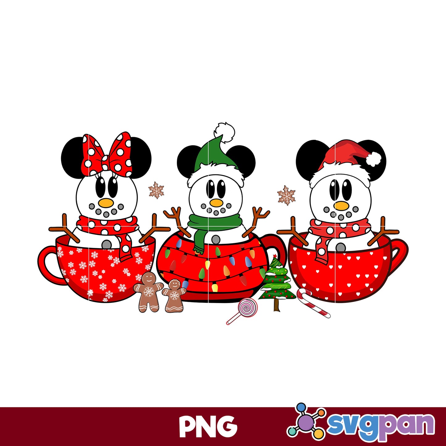 Snowman Mickey Christmas PNG, Christmas Coffee PNG File.