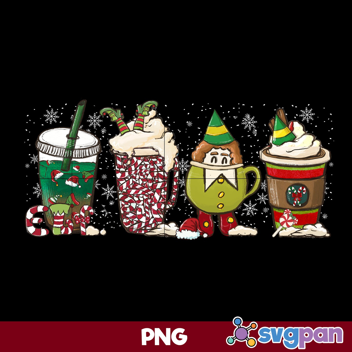 Elf Latte Christmas Coffee PNG, Christmas Coffee PNG File.